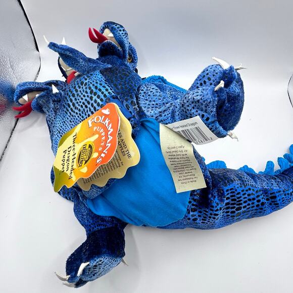 Folkmanis 3 Headed Dragon Hand Puppet 5 Finger Blue 15” Interactive Toy - Picture 10 of 11